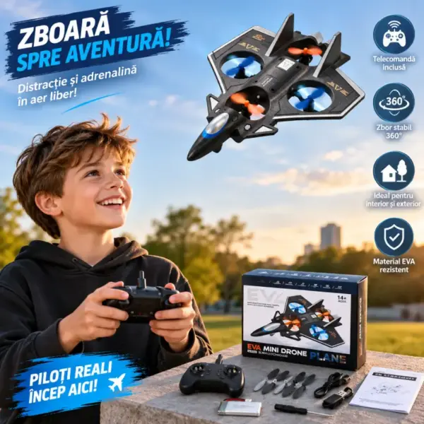 Avion de Lupta RC cu Telecomanda 4 Motoare si Acumulator 14 Ani+