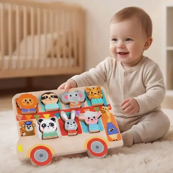 Joc de Potrivire Forme Puzzle Educativ din Lemn cu Animale