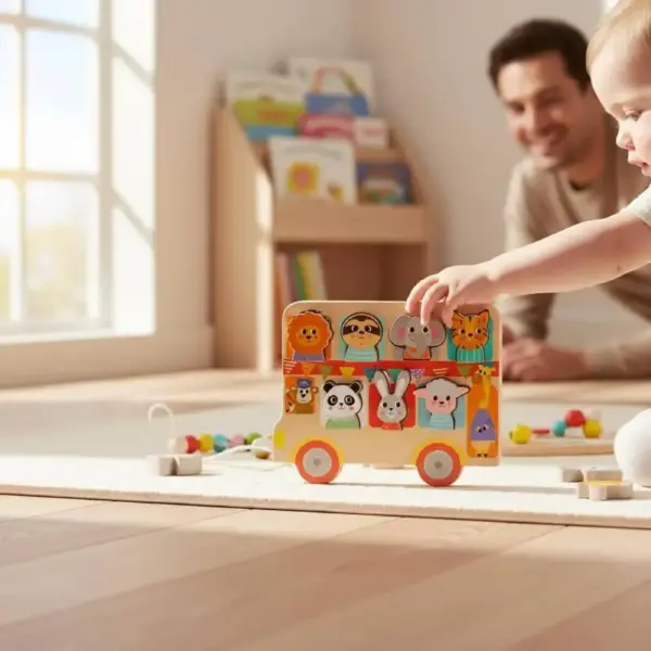 Joc de Potrivire Forme Puzzle Educativ din Lemn cu Animale