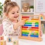 Abac din Lemn cu 100 Bile Colorate Numaratoare Educativa Montessori