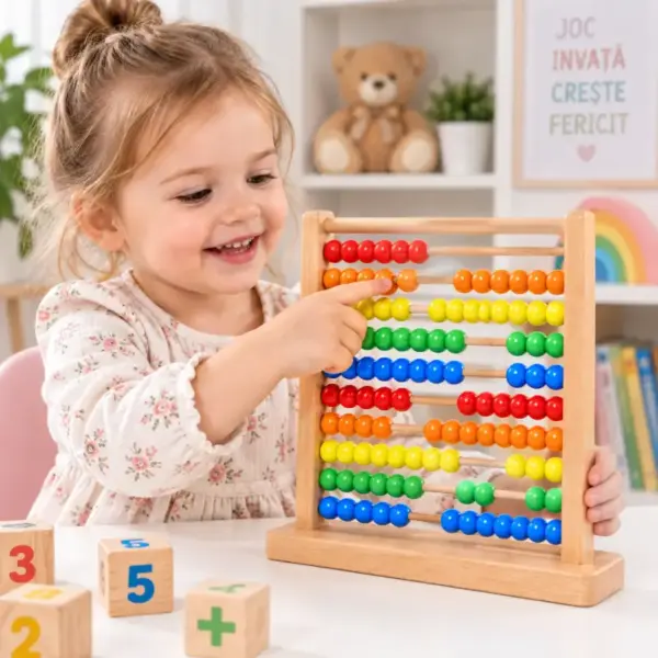 Abac din Lemn cu 100 Bile Colorate Numaratoare Educativa Montessori