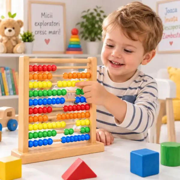 Abac din Lemn cu 100 Bile Colorate Numaratoare Educativa Montessori