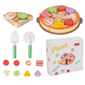 Joc Educativ din Lemn Pizza de Feliat cu Topping
