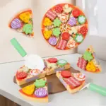 Joc Educativ din Lemn Pizza de Feliat cu Topping