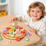 Joc Educativ din Lemn Pizza de Feliat cu Topping