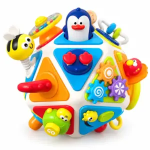 Cub Busy Senzorial Interactiv pentru Bebelusi cu Activitati Montessori