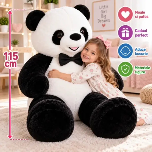 Ursulet Panda din Plus Moale 115 cm cu Fundita