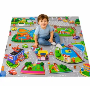 Covor de Joaca Puzzle EVA 4 Piese 60x60 cm Orasel pentru Copii