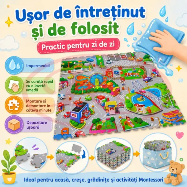 Covor de Joaca Puzzle EVA 4 Piese 60x60 cm Orasel pentru Copii
