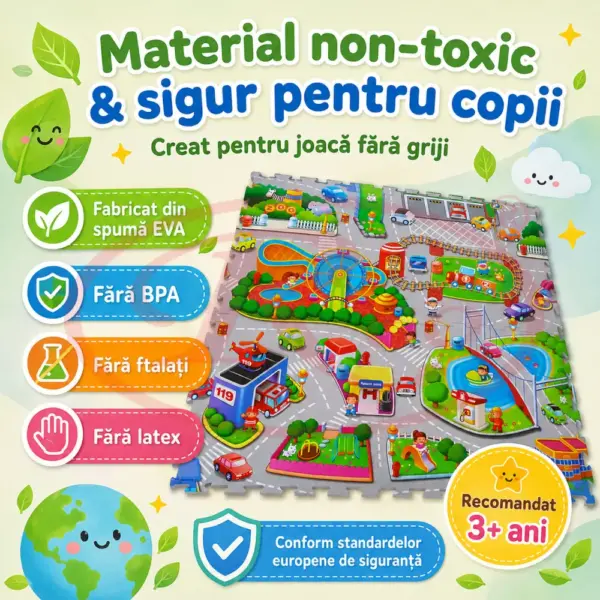 Covor de Joaca Puzzle EVA 4 Piese 60x60 cm Orasel pentru Copii