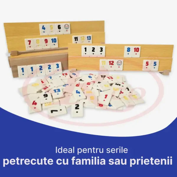 Joc Remi din Lemn Masiv cu 106 Piese Rummy Clasic de Familie