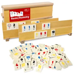 Joc Remi din Lemn Masiv cu 106 Piese Rummy Clasic de Familie