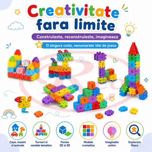 Set Constructie STEM 480 Piese cu Litere Cifre si Simboluri 3 Ani+