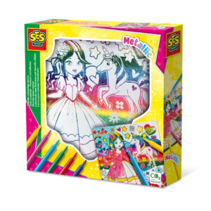 Set creativ - Coloreaza pe panza printesa si unicorn cu efect metalic