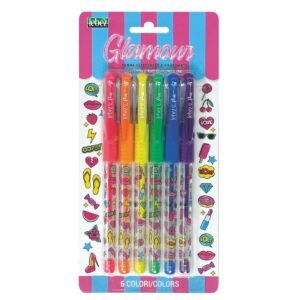 Pixuri cu sclipici parfumat, cu manere moi, Glamours, 6 culori (blister)