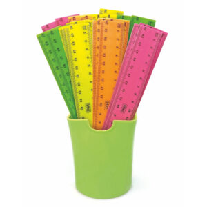 Rigla din plastic 20 cm culori fluo – 36 buc/display cilindric