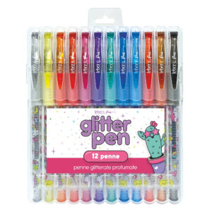 Pixuri cu sclipici parfumat, cu manere moi, Girly, 12 culori (blister)