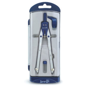 Trusa compas scolar din metal satinat, cu 3 accesorii (blister)