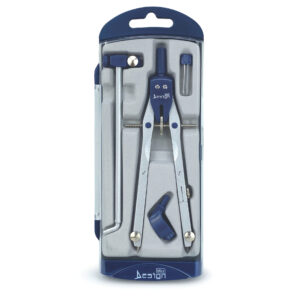 Trusa compas scolar din metal satinat, cu 4 accesorii (blister)