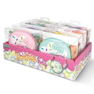 Mini geanta Donuts din silicon, cu fermoar si curea de umar reglabila - ø 12 x 3.5 cm (8 buc/display)