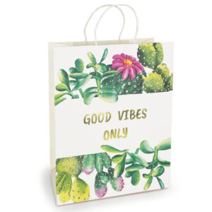 Sacosa Good Vibes Only, din hartie cu maner de hartie rasucit, 25.4 x 30.5 x 12.7 cm (20 buc/display)