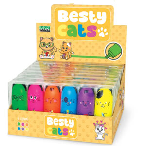 Set marker evidentiator fluo Besty Cats, 6 culori (6 buc/blister, 8 buc/display)