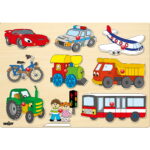 Puzzle din lemn cu butoni - Mijloace de transport