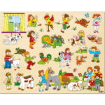 Puzzle din lemn cu butoni - Copii si animale (21 piese)