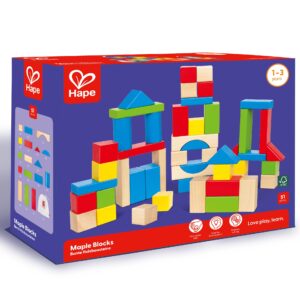 Cuburi din lemn de construit colorate (50 piese)