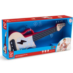 Jucarie din lemn - Instrument Ukulele (chitara) rosu - invata sa canti cu lumini