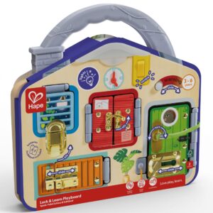 Jucarie din lemn - Placa interactiva cu incuietori