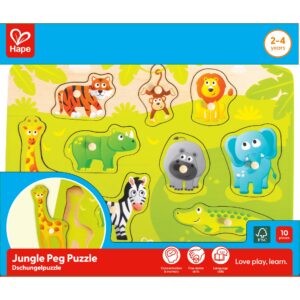 Puzzle din lemn cu butoni - Animale din Jungla