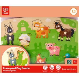 Puzzle din lemn cu butoni - Animale de la ferma