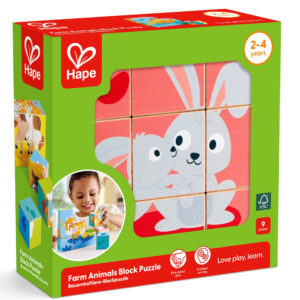 Puzzle din lemn cuburi – Animale de ferma 3 x 3