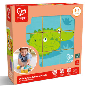 Puzzle din lemn cuburi – Animale salbatice 3 x 3