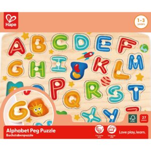Puzzle din lemn cu butoni - Alfabet
