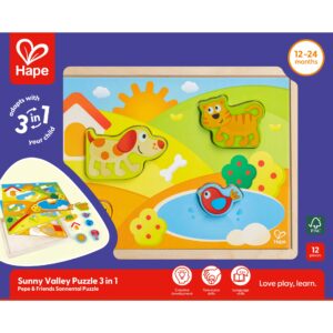 Puzzle din lemn 3 in 1 - Pepe si prietenii