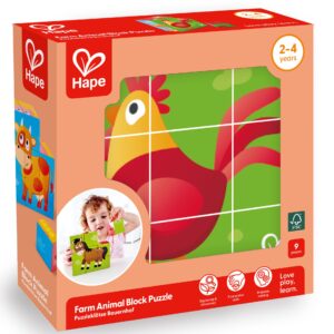 Puzzle din lemn cuburi - Animale de la ferma 3 x 3