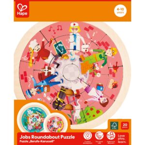 Puzzle din lemn cu doua fete: giratoriu si meserii (19 piese)