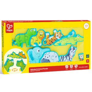 Puzzle din lemn pentru copii cu litere si animale salbatice
