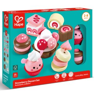 Jucarie din lemn - Set desert cu capsuni (7 piese)