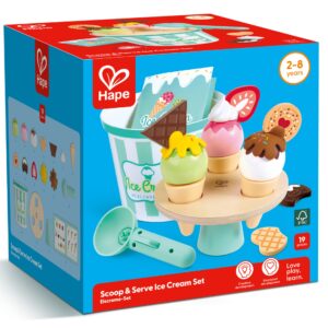 Jucarie din lemn - Set de inghetata pentru scoatere si servire (19 piese)