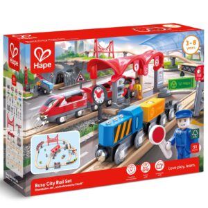 Jucarie din lemn - Set de trenuri urbane (51 piese)