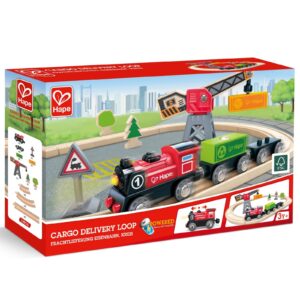 Jucarie din lemn - Set tren livrare marfa (19 piese)