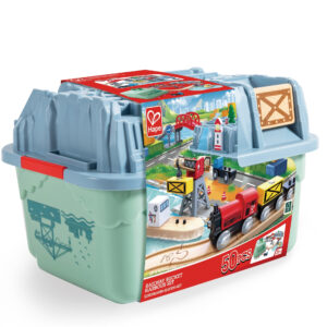 Jucarie din lemn - Set tren port (51 piese)