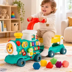 Trenulet Interactiv 4 in 1 Premergator Ride-on si Centru de Activitati cu Sunete si Lumini