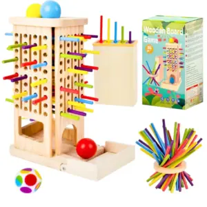 Joc Montessori 3 in 1 din Lemn Turn Plunk cu Betisoare Colorate Bile si Zar 3 Ani+Joc Montessori 3 in 1 din Lemn Turn Plunk cu Betisoare Colorate Bile si Zar 3 Ani+