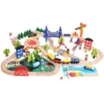 Set Circuit Tren din Lemn cu Pod Macara si Figurine 108 Piese 3 Ani+