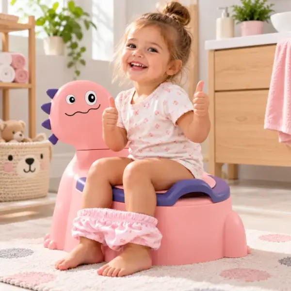 Olita Dino Roz cu Spatar Vas Detasabil si Design Ergonomic pentru Copii