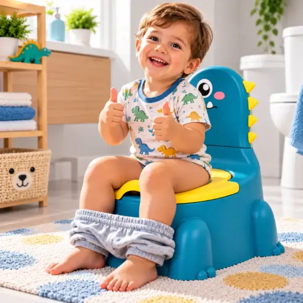 Olita Dino Albastru cu Spatar Vas Detasabil si Design Ergonomic pentru Copii